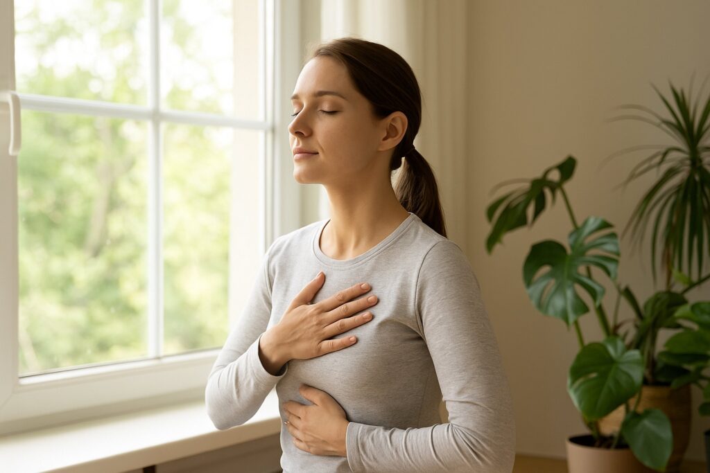 Persona realizando el ejercicio de respiración 4-7-8